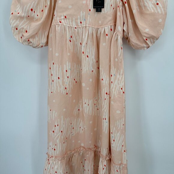 Hunter Bell Abstract Coral Palmer Linen Maxi Dress size XS Puff Sleeve Tiered - Picture 3 of 16